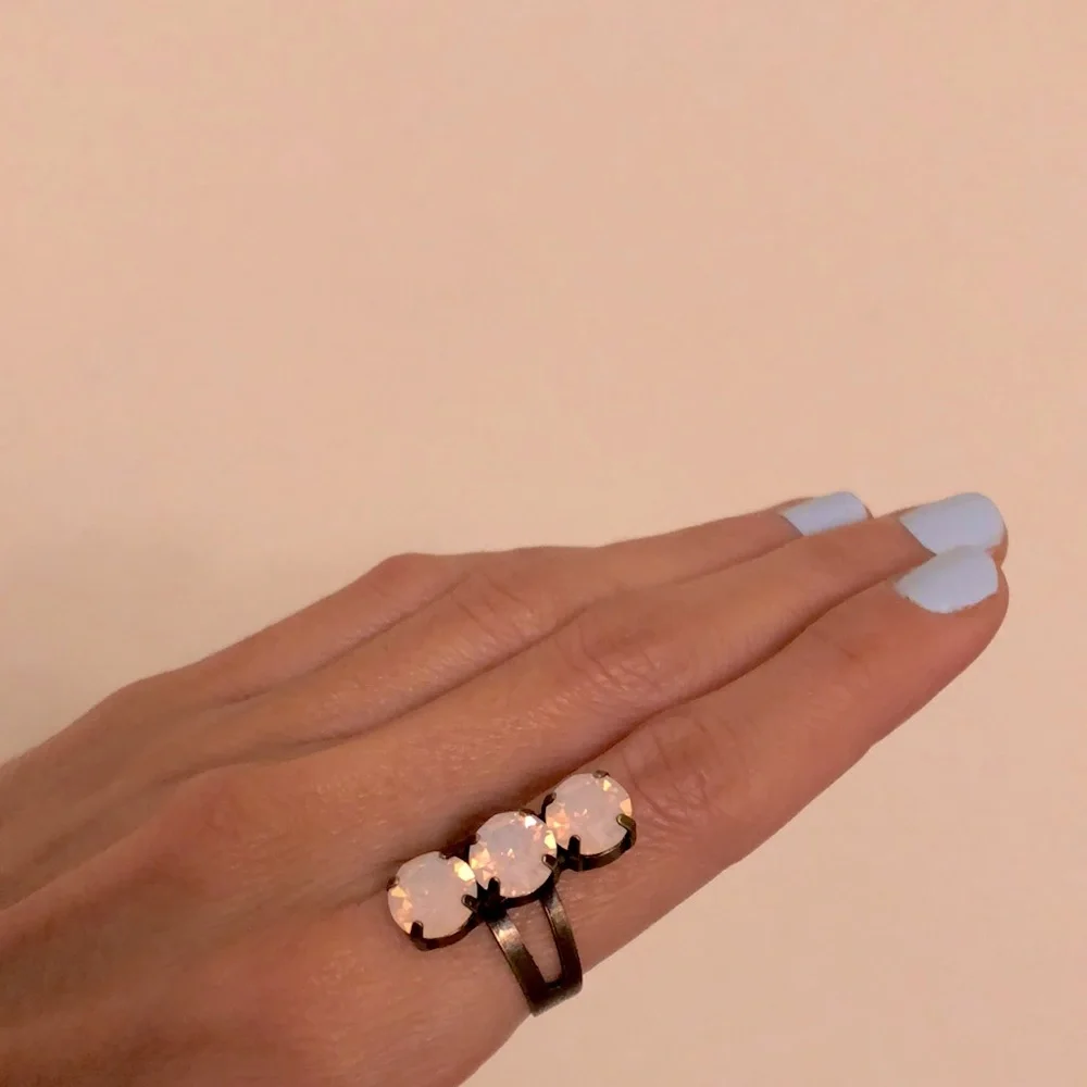 Pink Opal + Antique Brass Crystal Statement Ring
